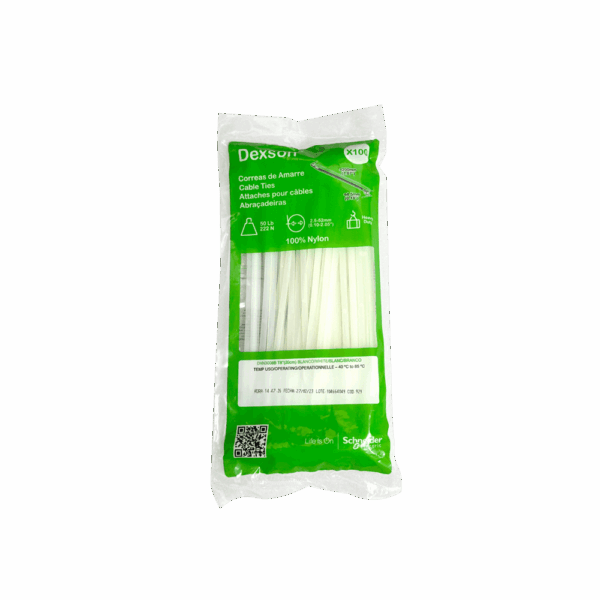 Amarras plásticas Dexson blancas 20 cm DXN3008B pack 100