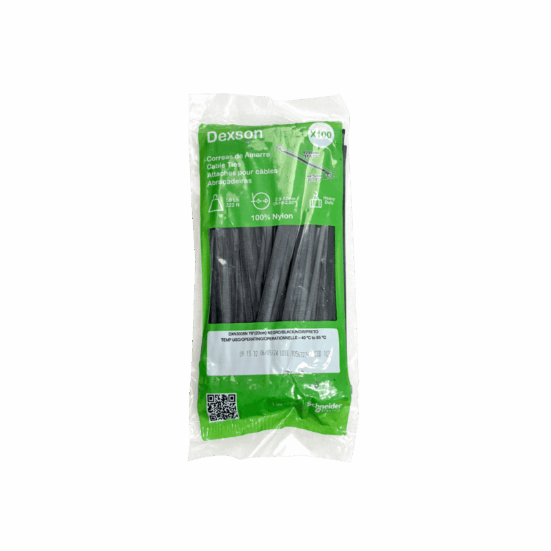 Amarras plásticas Dexson negras 20 cm DXN3008N pack 100 unidades