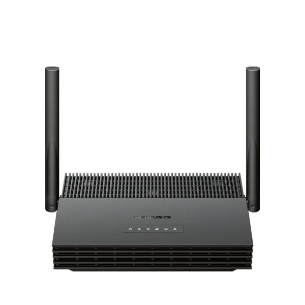 Mercusys MF30G vista frontal 2 antenas, Puertos Gigabit traseros ONU GPON MF30G, Diagrama conexión fibra óptica MF30G